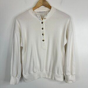 Sonia Rykiel Paris  White Long Sleeve Cotton Gold Button Henley Top  Size Large